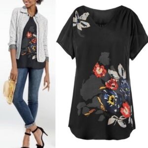 CAbi Black Floral Fiore 5020 Tunic Blouse Size Medium